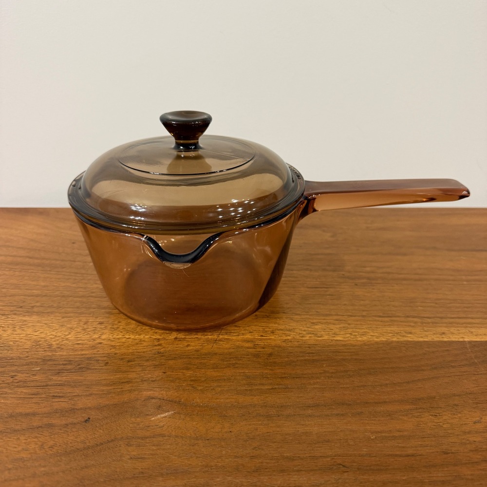 Vision Corning USA 1L Amber Glass Saucepan with Lid V-1-C Made in USA